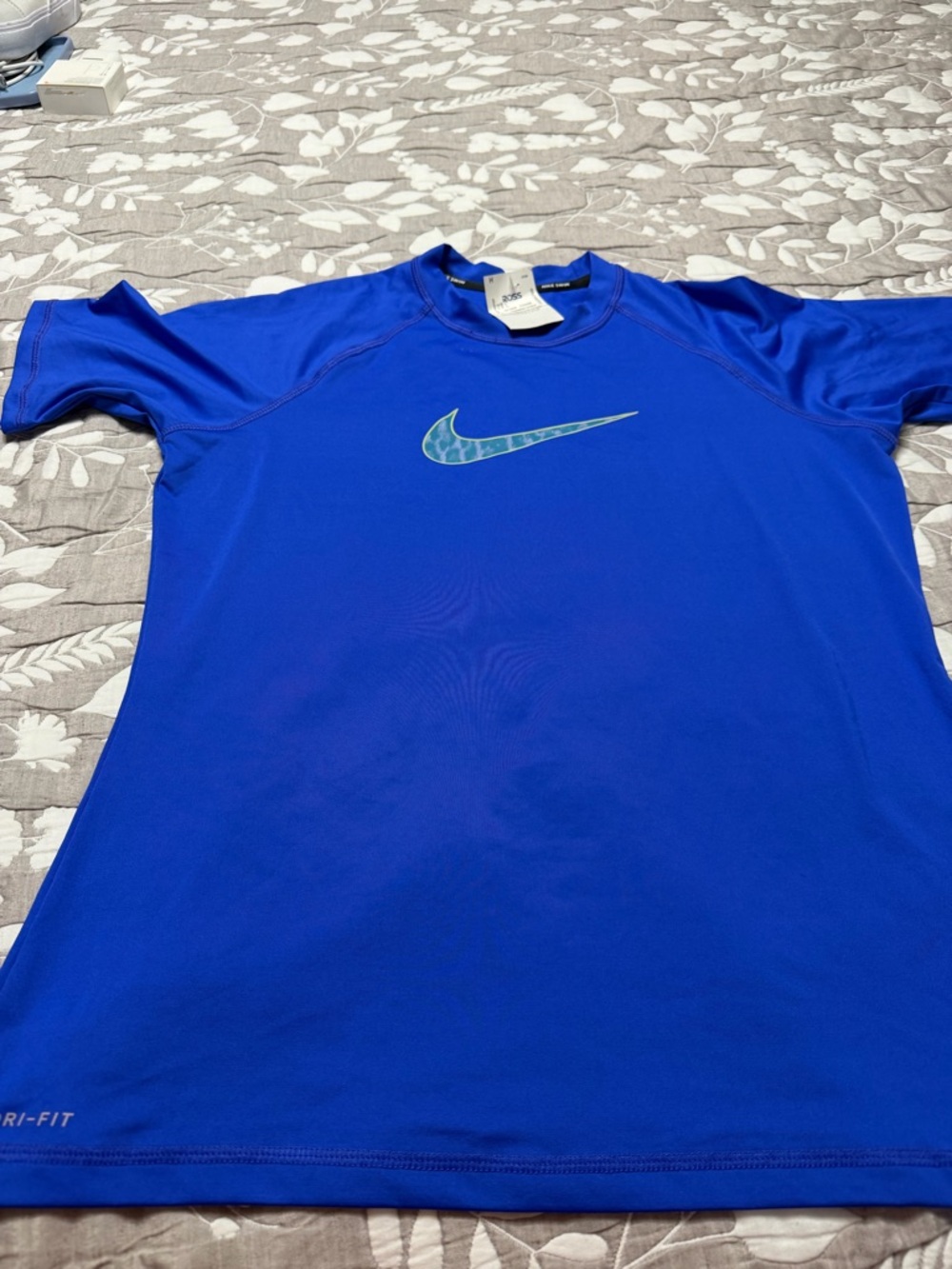 Nike Blue Dri-FIT Swim Tee with White Logo